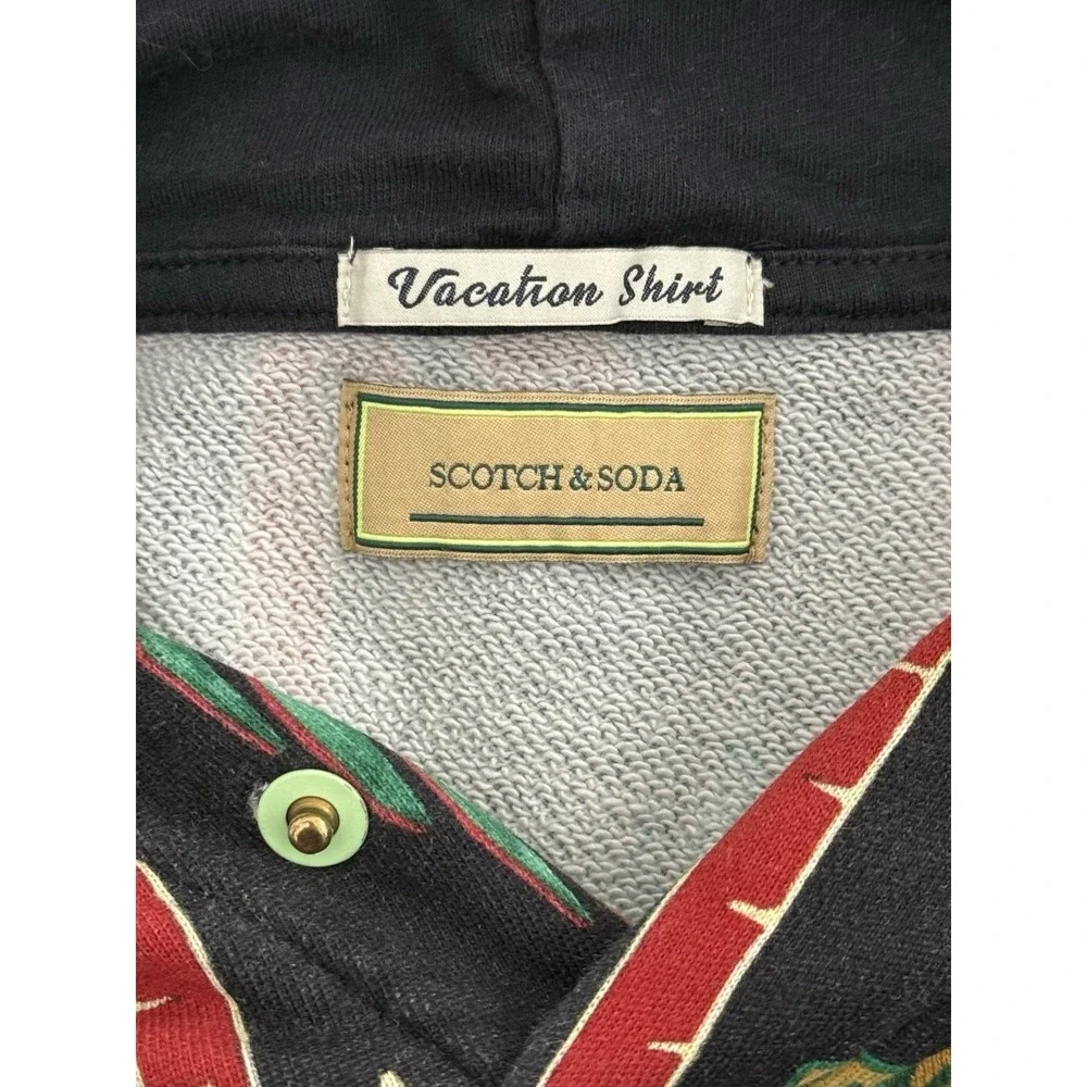 Scotch & Soda Vacation Shirt Black Hoodie Surf Palm Trees Pocket Logo Boys SZ 10